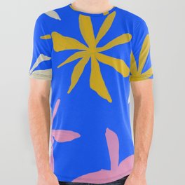 Colorful Flowers on Neon Cobalt Blue All Over Graphic Tee