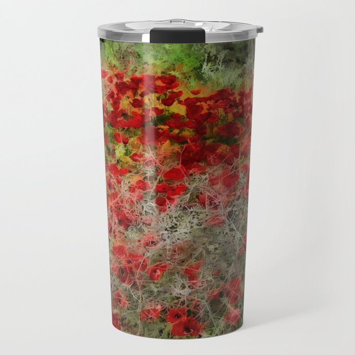 Beautiful Red Wildflower Anemones Abstract Art Travel Mug