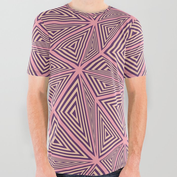 Pink Triangles Pattern Design All Over Graphic Tee