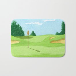 Golf Course Putting Green Watercolor Painting Bath Mat