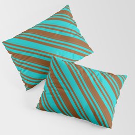 [ Thumbnail: Dark Turquoise & Brown Colored Lines/Stripes Pattern Pillow Sham ]