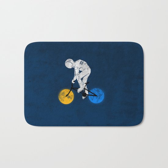 Astronaut on bicycle Bath Mat