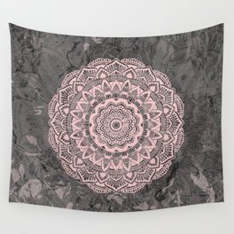 Pink lace mandala on gray Marble Wall Tapestry