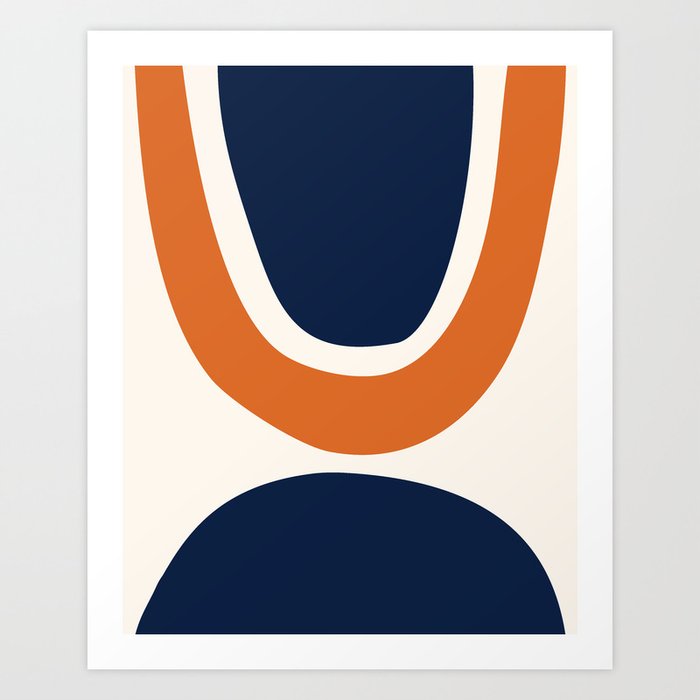Abstract Shapes 32 in Orange and Navy Blue Art Print