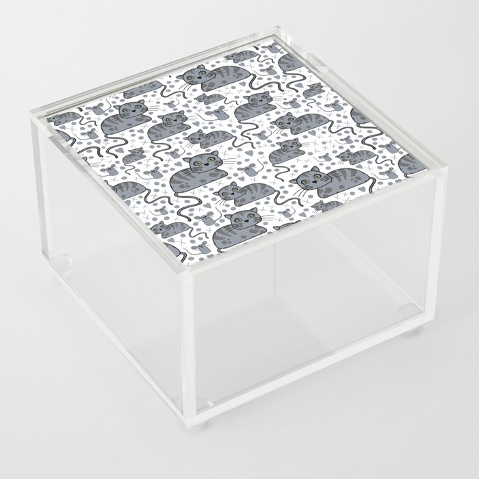 Cute Tabby cat and mouse pattern Acrylic Box