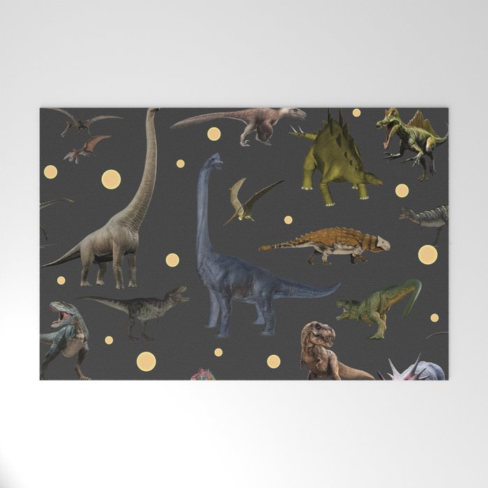 65 MCMLXV Prehistoric Dinosaurs Pattern Welcome Mat