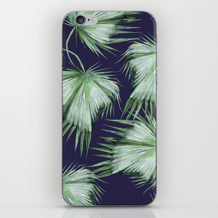 Floating Palm Leaves Blue iPhone Skin