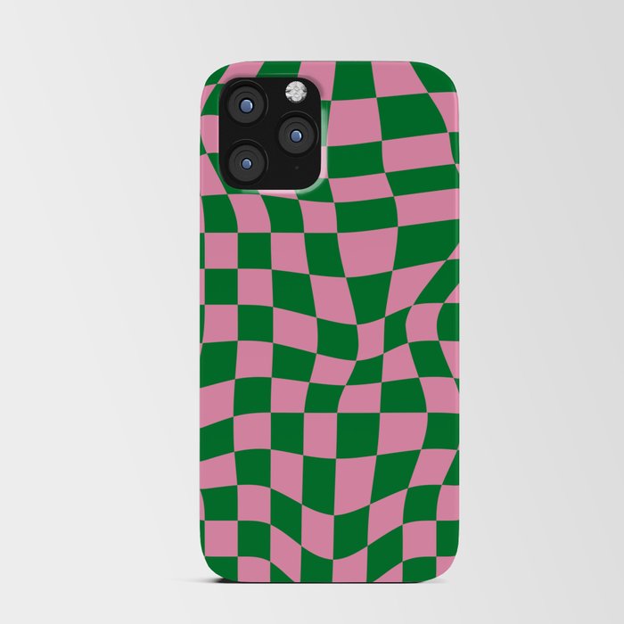 70s Trippy Grid Retro Pattern in Pink & Green iPhone Card Case