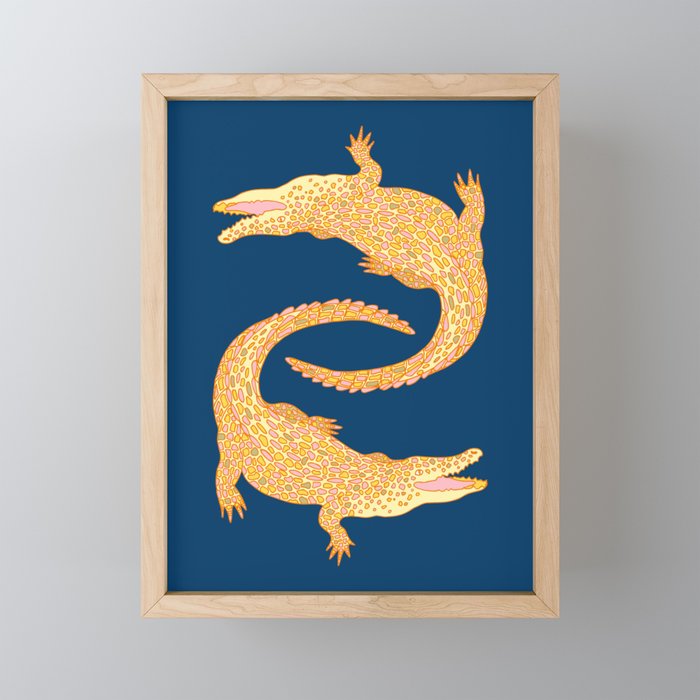 Crocodiles (Navy and Yellow Palette) Framed Mini Art Print