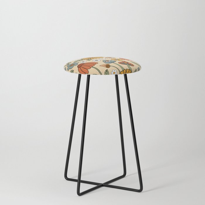 70s Psychedelic Mushrooms & Florals Counter Stool