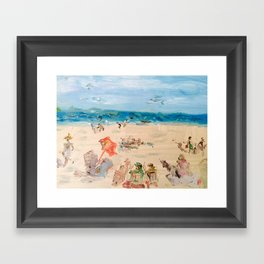 Beach on a Sunday in Deauville Framed Art Print