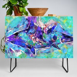 Colorful Tropical Art - Blue Fishy Fish Credenza