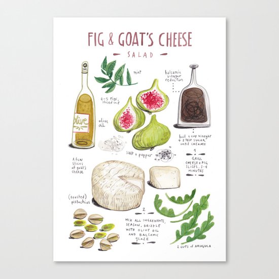 illustrated recipes: fig and goat's cheese salad Canvas Print
