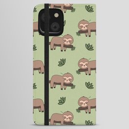 Lazy Sloths on Swamp Green iPhone Wallet Case