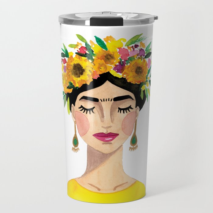 Floral Frida - Yellow Travel Mug