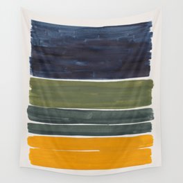 Minimalist Mid Century Color Block Color Field Rothko Navy Blue Olive Green Yellow Pattern by Ejaaz Haniff Wall Tapestry