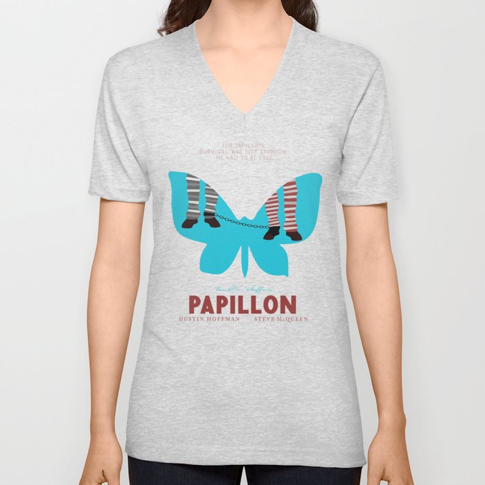 Papillon, Steve McQueen vintage movie poster, retrò playbill, Dustin Hoffman, hollywood film V Neck T Shirt