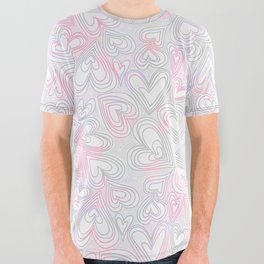 Abstract Gray Pink Lavender Valentine's Hearts All Over Graphic Tee