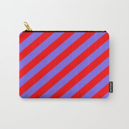 [ Thumbnail: Medium Slate Blue & Red Colored Lined Pattern Carry-All Pouch ]