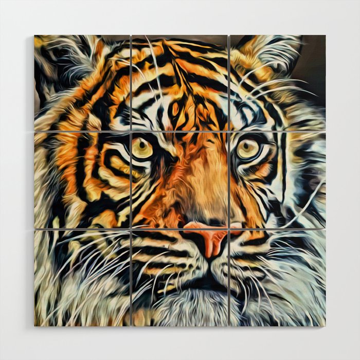 Tiger Head Digital Oil Painting Wood Wall Art