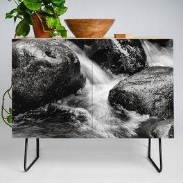 Tumbling Cascading Waters of the Scottish Highlands in Black and White Credenza