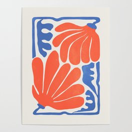 Coral Flowers & Ferns Poster