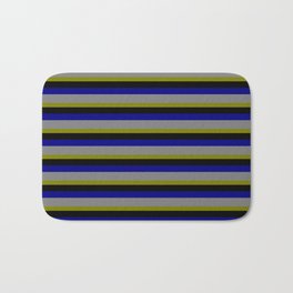 [ Thumbnail: Green, Black, Blue & Gray Colored Lined Pattern Bath Mat ]