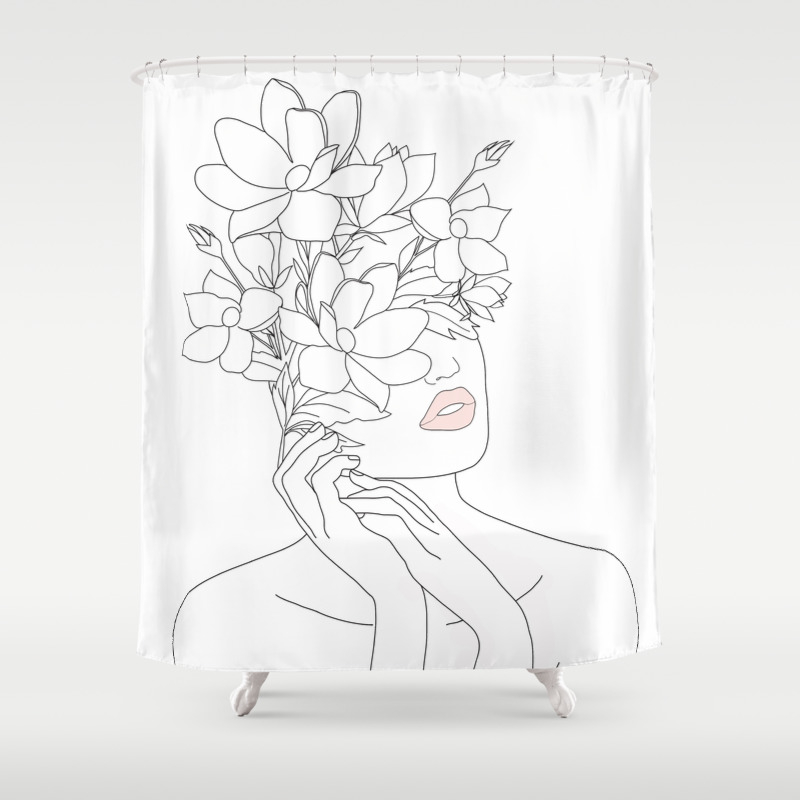 Minimal Line Art Woman With Magnolia Shower Curtain By Nadja1 Society6
