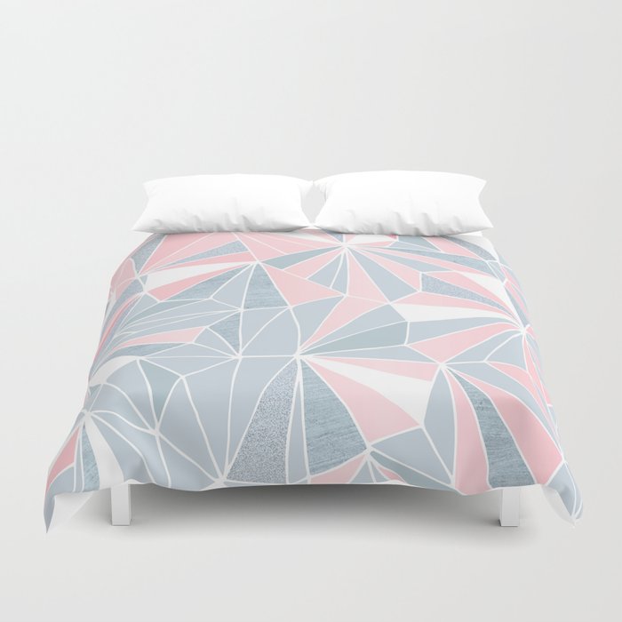 Cool Blue Grey And Pink Geometric Prism Pattern Duvet Cover By