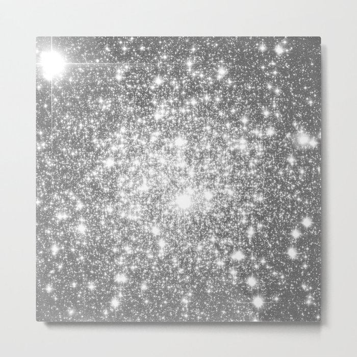 Silver Gray Galaxy Sparkle Stars Metal Print