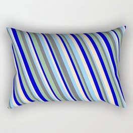 [ Thumbnail: Light Sky Blue, Dim Gray, Dark Sea Green, Blue & Bisque Colored Lined/Striped Pattern Rectangular Pillow ]