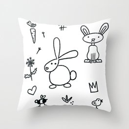 Springtime Bunny Doodles Throw Pillow