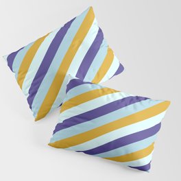 [ Thumbnail: Light Blue, Goldenrod, Light Cyan & Dark Slate Blue Colored Lines/Stripes Pattern Pillow Sham ]