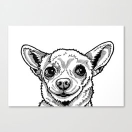 Sassy Chihuahua Pop Art Drawing, Black and White Line Drawing of a Chihuahua Canvas Print