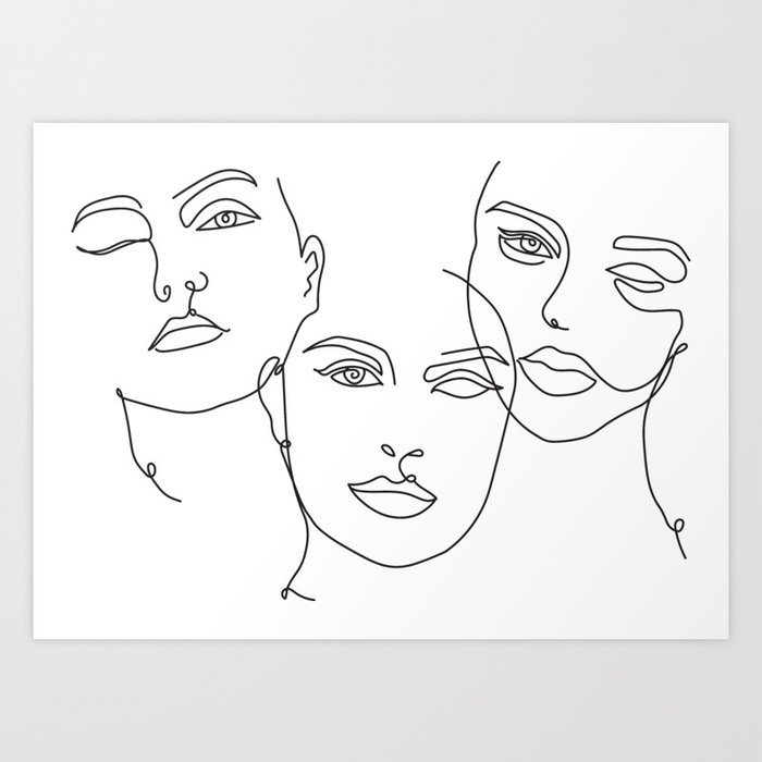 Faces 3 One Line Art Art Print