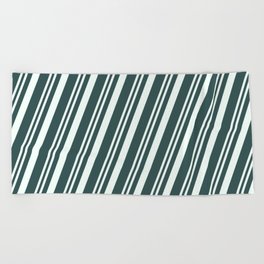 [ Thumbnail: Mint Cream & Dark Slate Gray Colored Pattern of Stripes Beach Towel ]