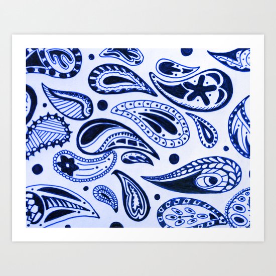 Navy Paisley Art Print