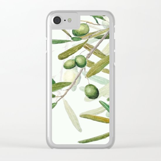 Green Olive watercolor painting Clear iPhone Case