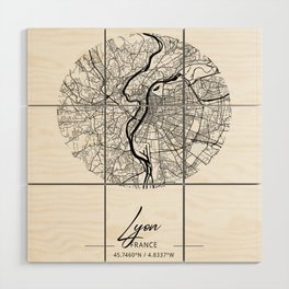 Lyon map coordinates Wood Wall Art
