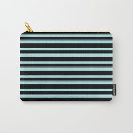 [ Thumbnail: Turquoise, Black, and Slate Gray Colored Stripes Pattern Carry-All Pouch ]