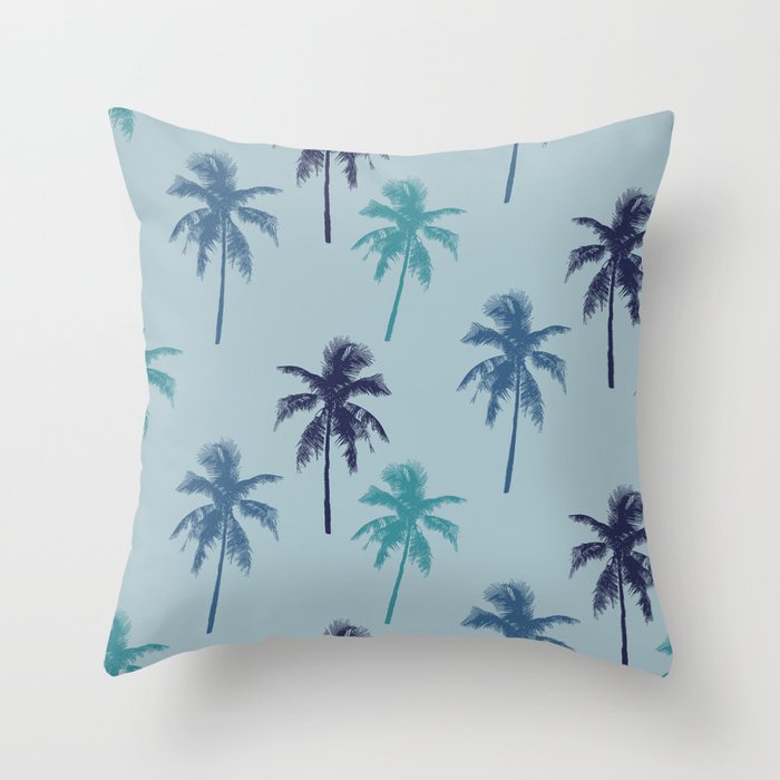Cute Tropical Cyan  Palm Trees Throw Pillow