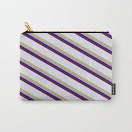 [ Thumbnail: Lavender, Dark Khaki, Blue, Maroon, and Aquamarine Colored Striped/Lined Pattern Carry-All Pouch ]