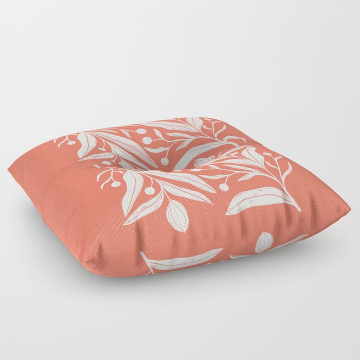 Coral and blush pink minimalist floral print Floor Pillow