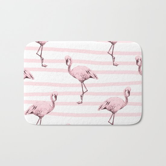 Flamingos on Drawn Stripes in Pink Flamingo Bath Mat