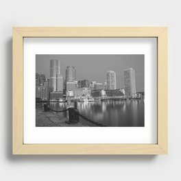 Boston Waterfront Skyline Reflection Fort Point Channel Boston MA Black and White Recessed Framed Print