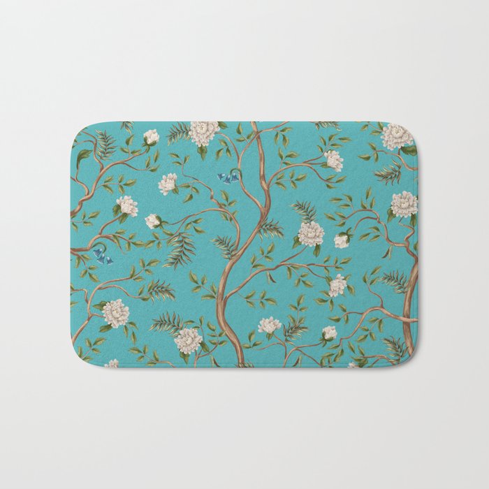 Design with white peonies trees in chinoiserie style. Interior hand drawn Bath Mat