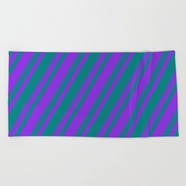 [ Thumbnail: Purple & Teal Colored Stripes Pattern Beach Towel ]