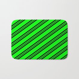 [ Thumbnail: Lime & Black Colored Lines Pattern Bath Mat ]