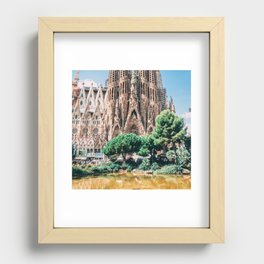 Spain Photography - Pond In Front Of A Basilica In Barcelona Recessed Framed Print