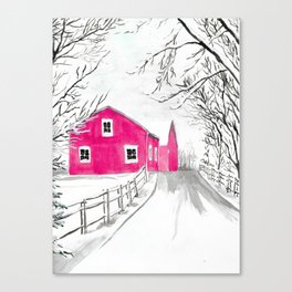 Red Barn in the Snow Canvas Print
